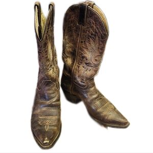 Sonora Double H Brown Embroidered Cowboy/Cowgirl Boots, Leather, 8M